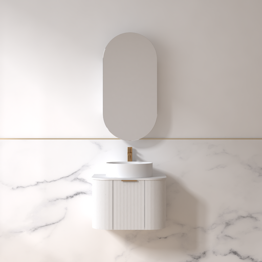 Siena 600 Curved Matte White Fluted Wall Hung Vanity - Acqua Bathrooms