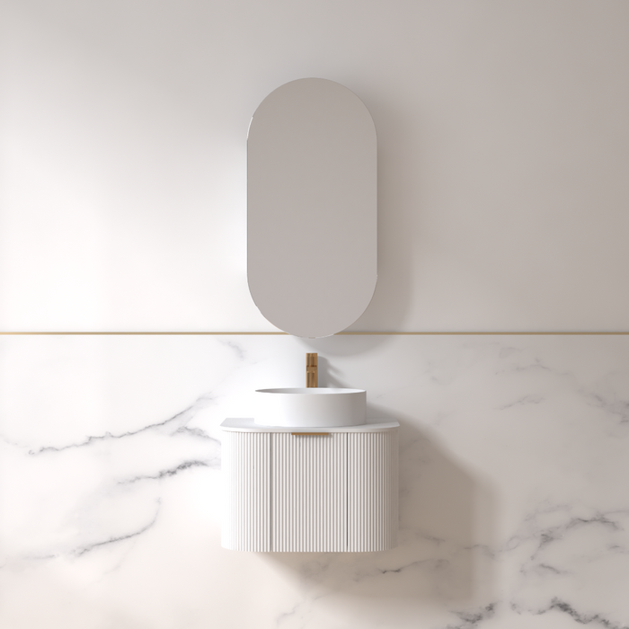 Siena 600 Curved Matte White Fluted Wall Hung Vanity - Acqua Bathrooms