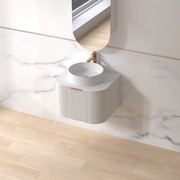 Siena 600 Curved Matte White Fluted Wall Hung Vanity - Acqua Bathrooms