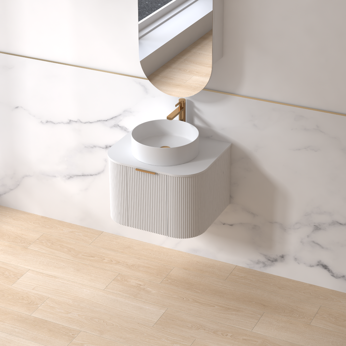 Siena 600 Curved Matte White Fluted Wall Hung Vanity - Acqua Bathrooms