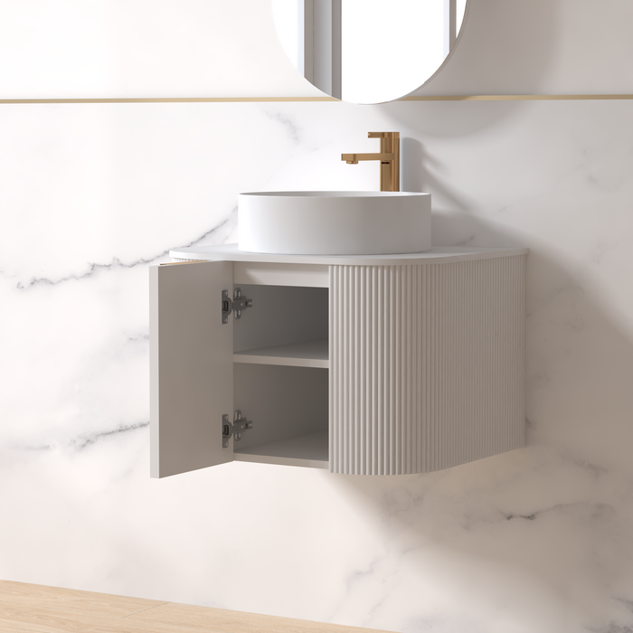 Siena 600 Curved Matte White Fluted Wall Hung Vanity - Acqua Bathrooms
