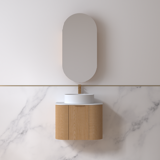 Siena 600 Curved Light Walnut Fluted Wall Hung Vanity - Acqua Bathrooms