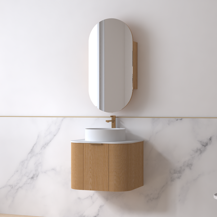 Siena 600 Curved Light Walnut Fluted Wall Hung Vanity - Acqua Bathrooms