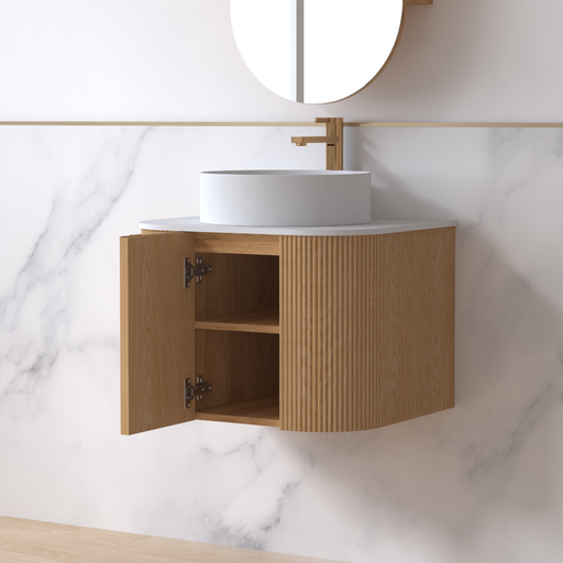 Siena 600 Curved Light Walnut Fluted Wall Hung Vanity - Acqua Bathrooms