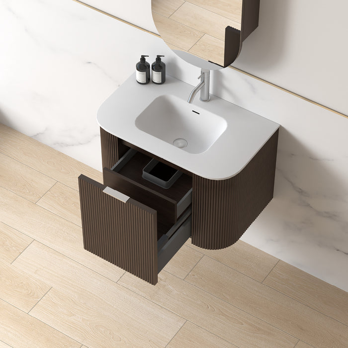 Siena 750 Curved Alder Walnut Fluted Wall Hung Vanity