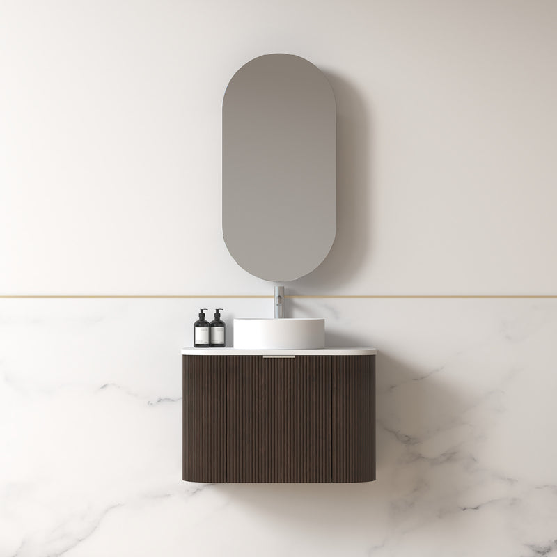 Siena 750 Curved Alder Walnut Fluted Wall Hung Vanity