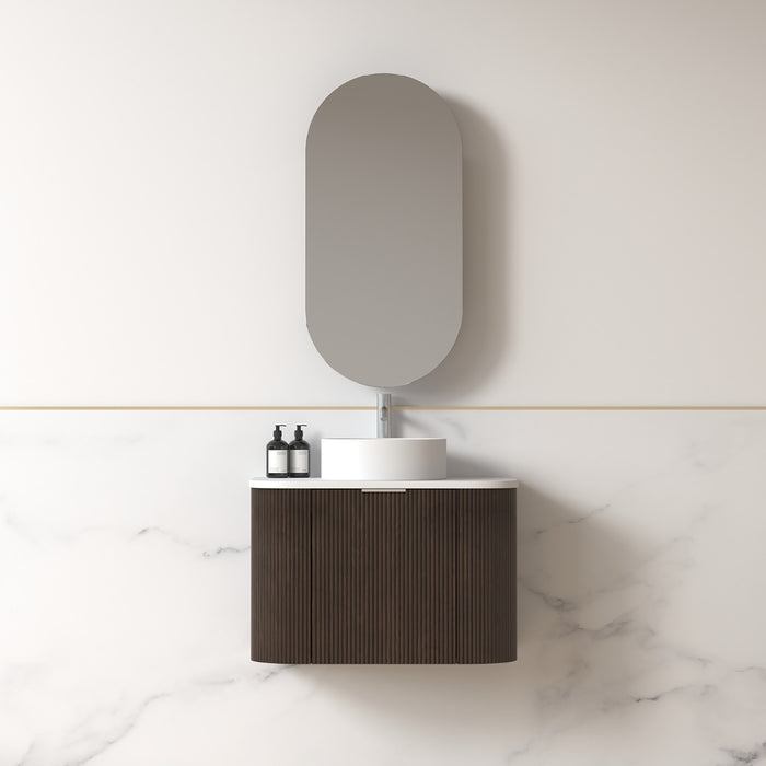 Siena 750 Curved Alder Walnut Fluted Wall Hung Vanity