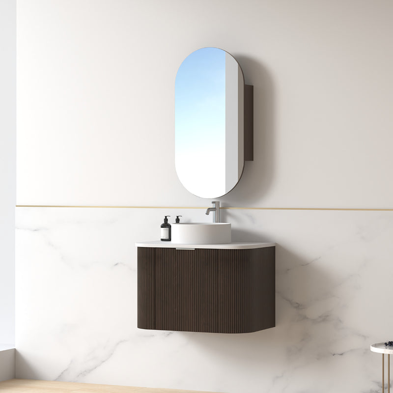Siena 750 Curved Alder Walnut Fluted Wall Hung Vanity