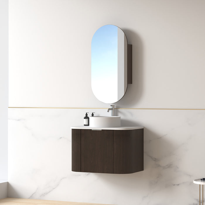 Siena 750 Curved Alder Walnut Fluted Wall Hung Vanity