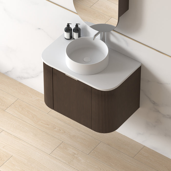 Siena 750 Curved Alder Walnut Fluted Wall Hung Vanity