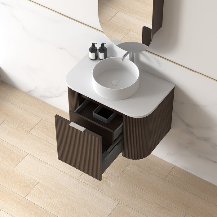 Siena 750 Curved Alder Walnut Fluted Wall Hung Vanity