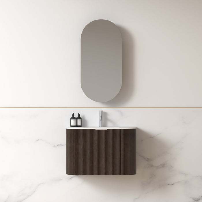 Siena 750 Curved Alder Walnut Fluted Wall Hung Vanity