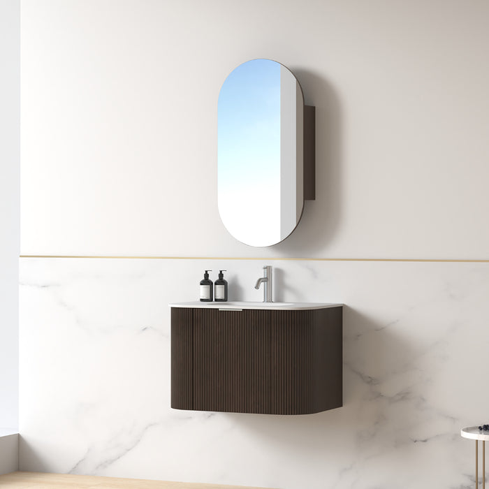Siena 750 Curved Alder Walnut Fluted Wall Hung Vanity