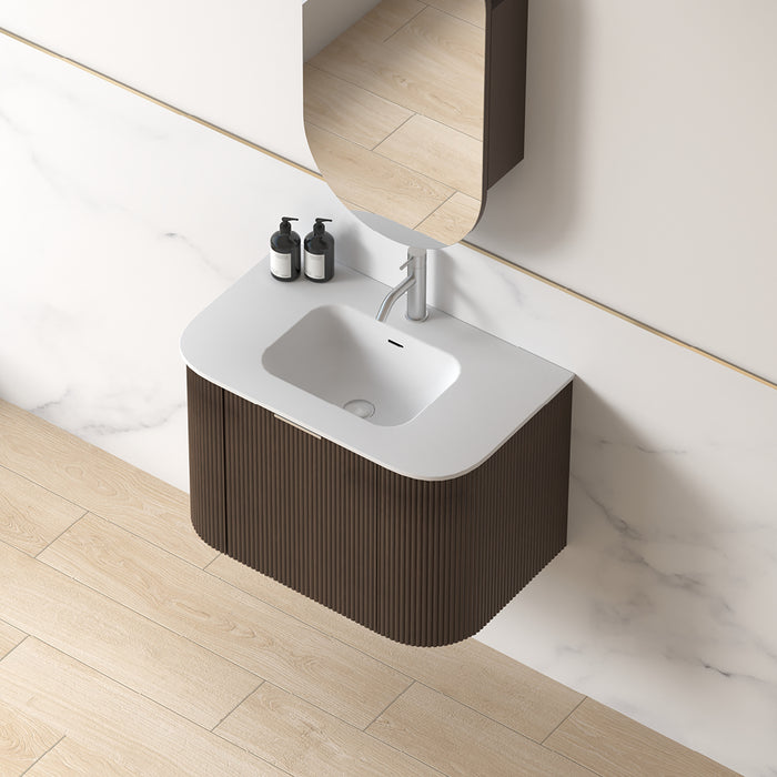 Siena 750 Curved Alder Walnut Fluted Wall Hung Vanity