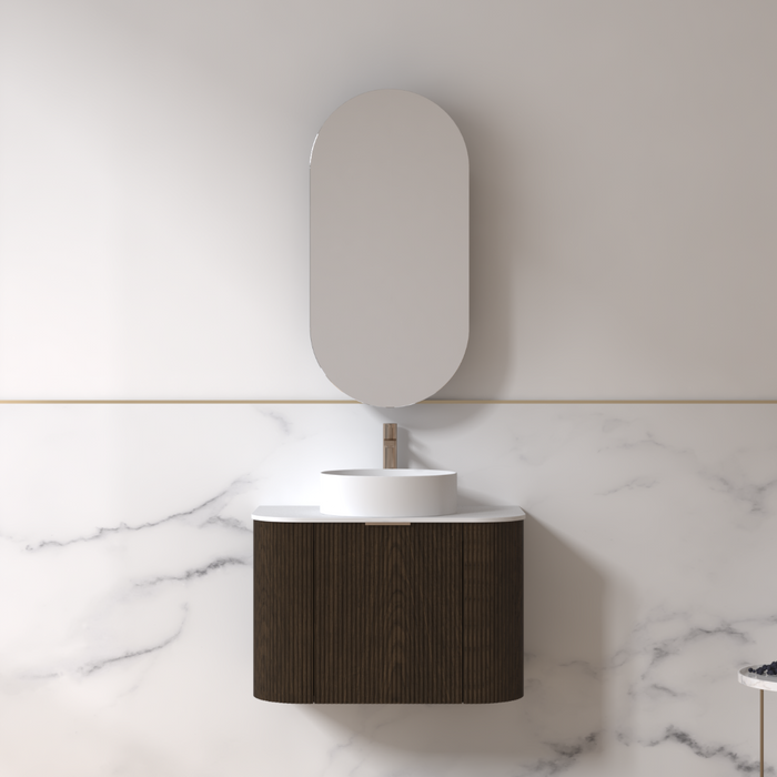 Siena 750 Curved Black Walnut Fluted Wall Hung Vanity - Acqua Bathrooms
