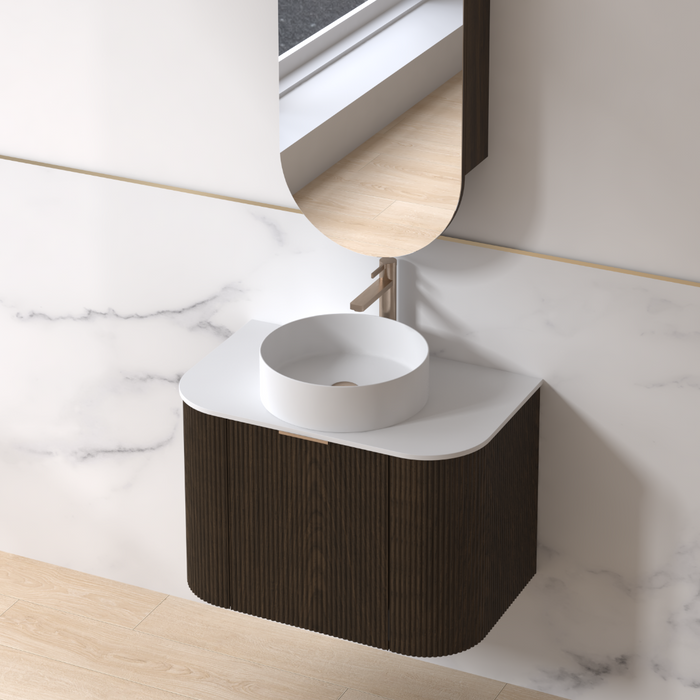 Siena 750 Curved Black Walnut Fluted Wall Hung Vanity - Acqua Bathrooms
