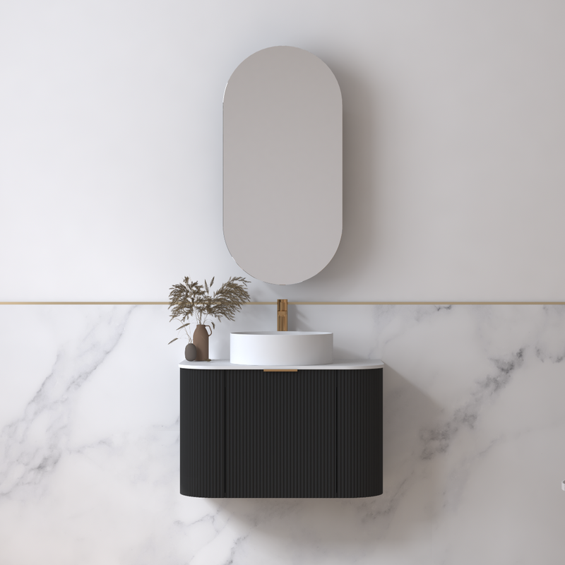 Siena 750 Curved Matte Black Fluted Wall Hung Vanity - Acqua Bathrooms