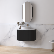 Siena 750 Curved Matte Black Fluted Wall Hung Vanity - Acqua Bathrooms
