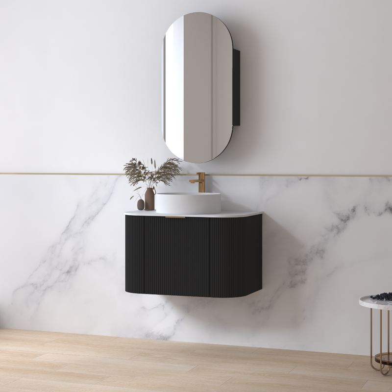 Siena 750 Curved Matte Black Fluted Wall Hung Vanity - Acqua Bathrooms