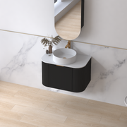 Siena 750 Curved Matte Black Fluted Wall Hung Vanity - Acqua Bathrooms