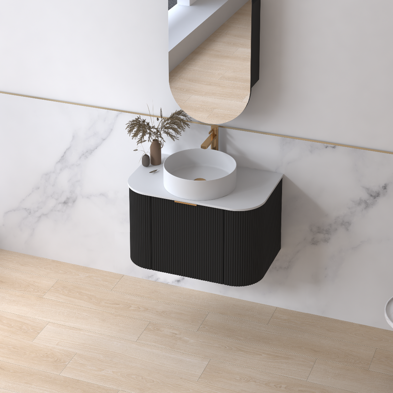 Siena 750 Curved Matte Black Fluted Wall Hung Vanity - Acqua Bathrooms