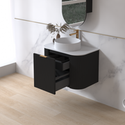 Siena 750 Curved Matte Black Fluted Wall Hung Vanity - Acqua Bathrooms