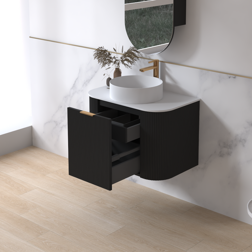 Siena 750 Curved Matte Black Fluted Wall Hung Vanity - Acqua Bathrooms