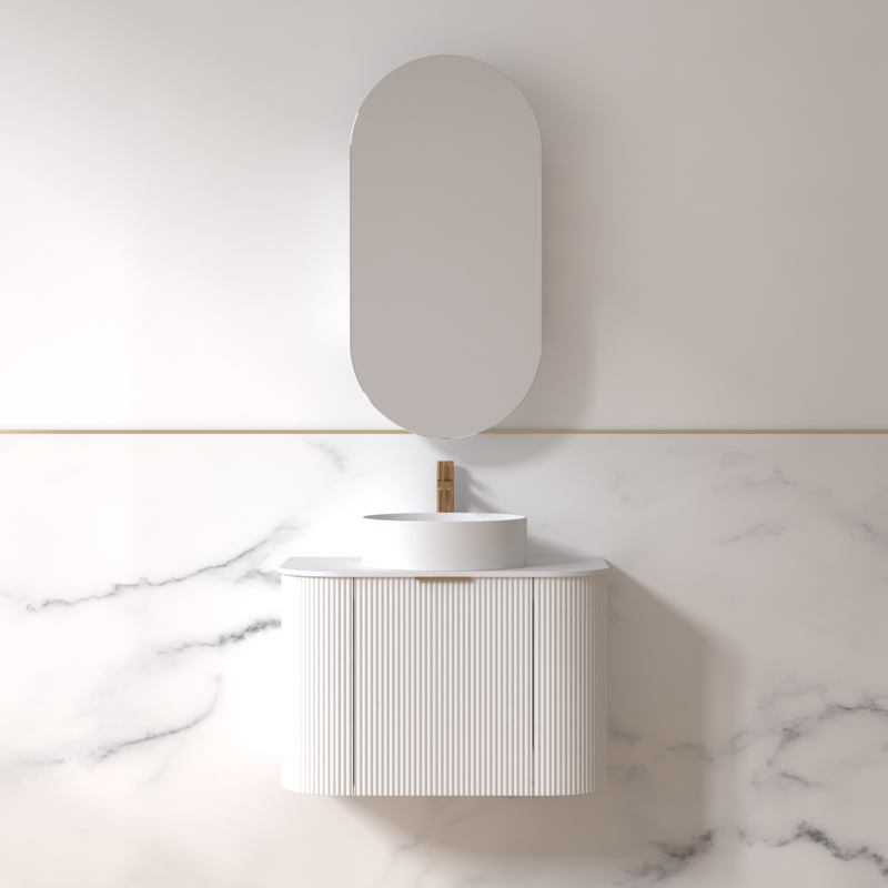 Siena 750 Curved Matte White Fluted Wall Hung Vanity - Acqua Bathrooms