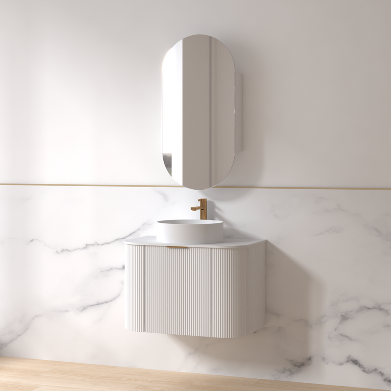Siena 750 Curved Matte White Fluted Wall Hung Vanity - Acqua Bathrooms