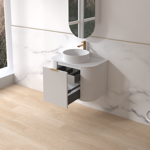 Siena 750 Curved Matte White Fluted Wall Hung Vanity - Acqua Bathrooms