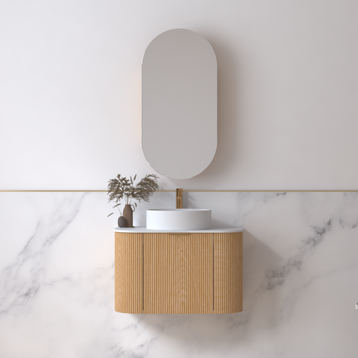 Siena 600 Curved Light Walnut Fluted Wall Hung Vanity - Acqua Bathrooms