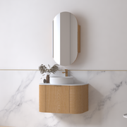 Siena 750 Curved Light Walnut Fluted Wall Hung Vanity - Acqua Bathrooms