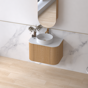 Siena 750 Curved Light Walnut Fluted Wall Hung Vanity - Acqua Bathrooms