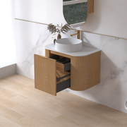 Siena 750 Curved Light Walnut Fluted Wall Hung Vanity - Acqua Bathrooms