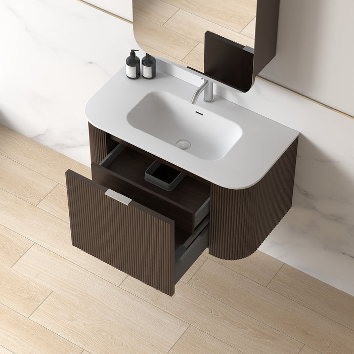 Siena 900 Curved Alder Walnut Fluted Wall Hung Vanity