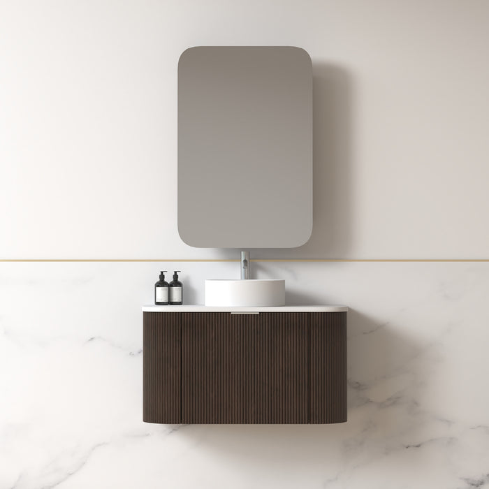 Siena 900 Curved Alder Walnut Fluted Wall Hung Vanity