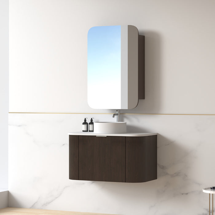 Siena 900 Curved Alder Walnut Fluted Wall Hung Vanity