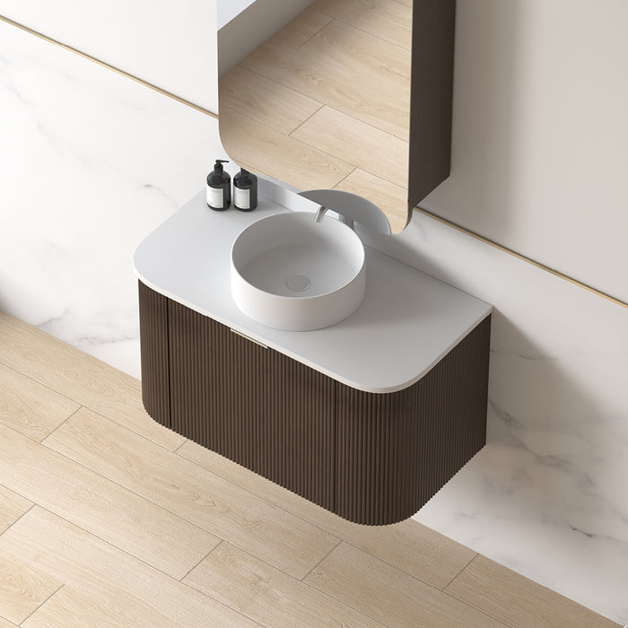 Siena 900 Curved Alder Walnut Fluted Wall Hung Vanity