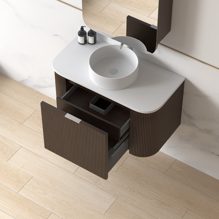 Siena 900 Curved Alder Walnut Fluted Wall Hung Vanity