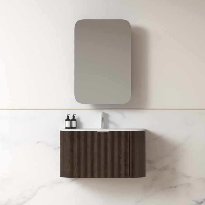 Siena 900 Curved Alder Walnut Fluted Wall Hung Vanity