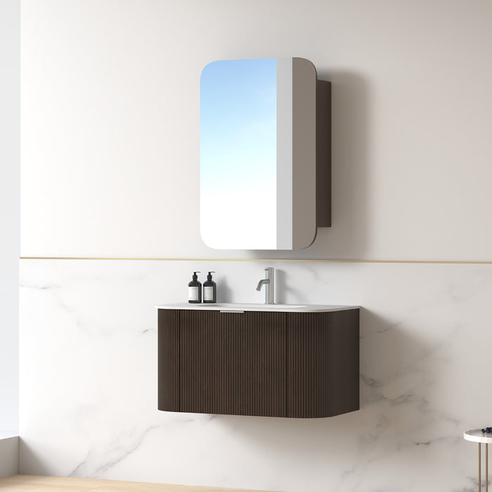 Siena 900 Curved Alder Walnut Fluted Wall Hung Vanity