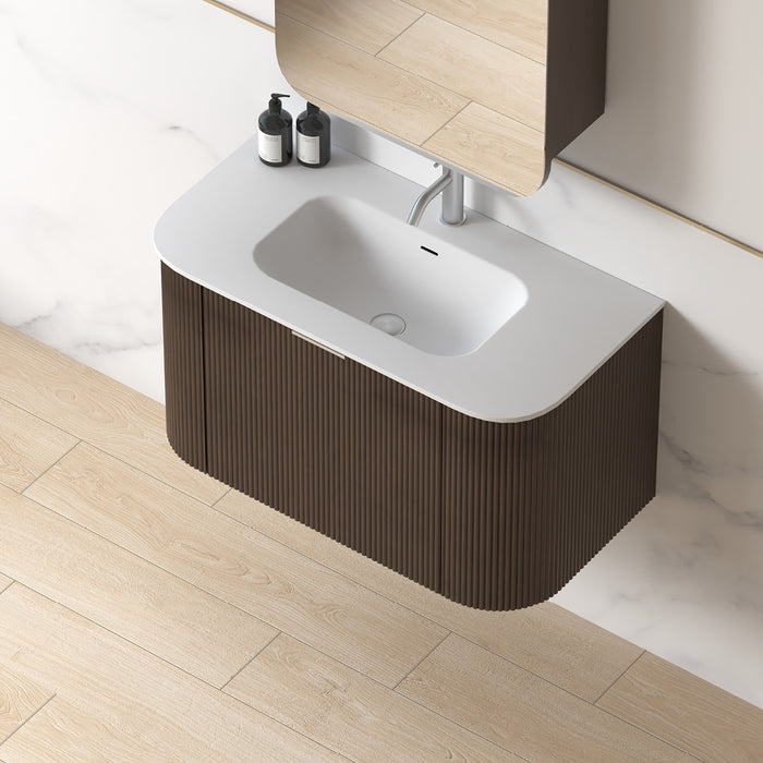 Siena 900 Curved Alder Walnut Fluted Wall Hung Vanity