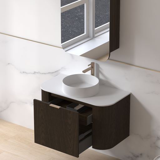 Siena 900 Curved Black Walnut Fluted Wall Hung Vanity - Acqua Bathrooms