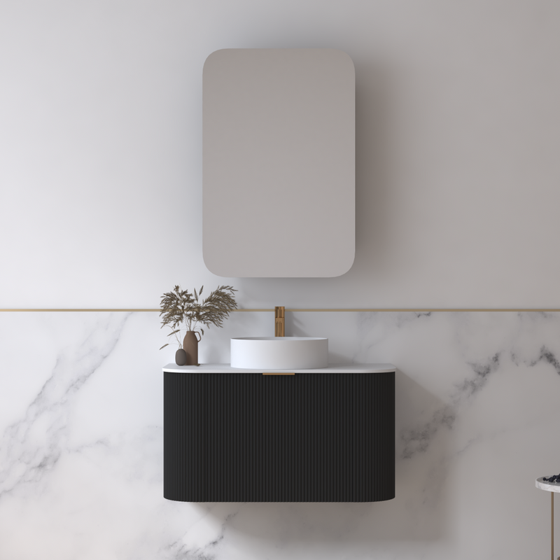Siena 900 Curved Matte Black Fluted Wall Hung Vanity - Acqua Bathrooms