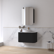Siena 900 Curved Matte Black Fluted Wall Hung Vanity - Acqua Bathrooms