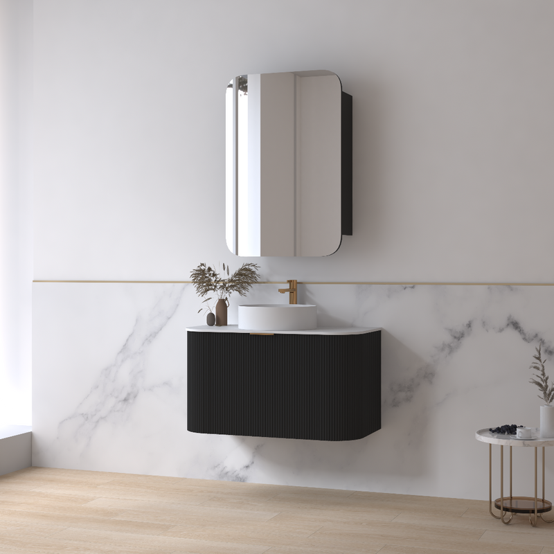 Siena 900 Curved Matte Black Fluted Wall Hung Vanity - Acqua Bathrooms