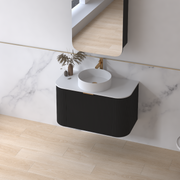 Siena 900 Curved Matte Black Fluted Wall Hung Vanity - Acqua Bathrooms