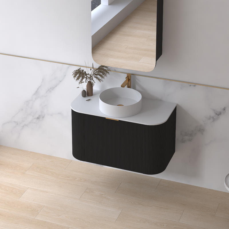 Siena 900 Curved Matte Black Fluted Wall Hung Vanity - Acqua Bathrooms