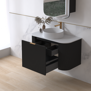 Siena 900 Curved Matte Black Fluted Wall Hung Vanity - Acqua Bathrooms