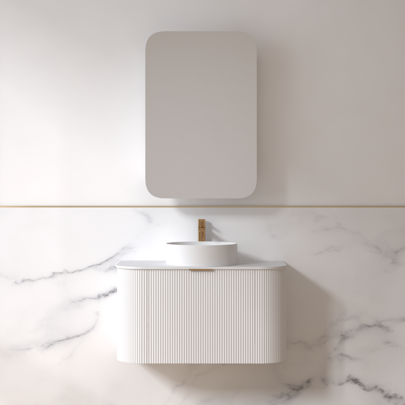 Siena 900 Curved Matte White Fluted Wall Hung Vanity - Acqua Bathrooms